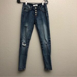 Kancan Women’s 4‎ Button Medium Wash Distressed Skinny Jeans Size 1 / 24